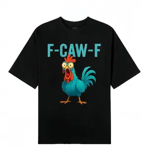 F-CAW-F Funny Rooster T-Shirt, Cartoon Rooster Graphic Tee, Oversized Cotton Streetwear, Humorous Chicken Pun Shirt for Men Women, Unique Gift for Farm Animal Lovers