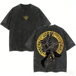 Vintage Washed Dark Magician Streetwear T-Shirt | Yu-Gi-Oh! Streetwear | Millennium Puzzle Dark Magician Oversized Washed T-Shirt