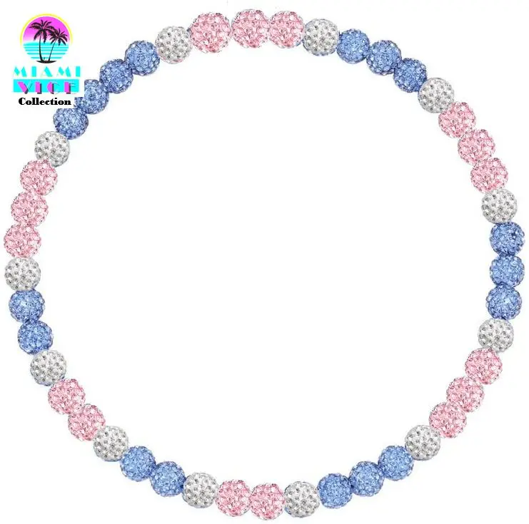 Iced Bling Disco Ball Rhinestone Crystal Bead Baseball Necklace Miami Vice Collection Pink Baby Blue II