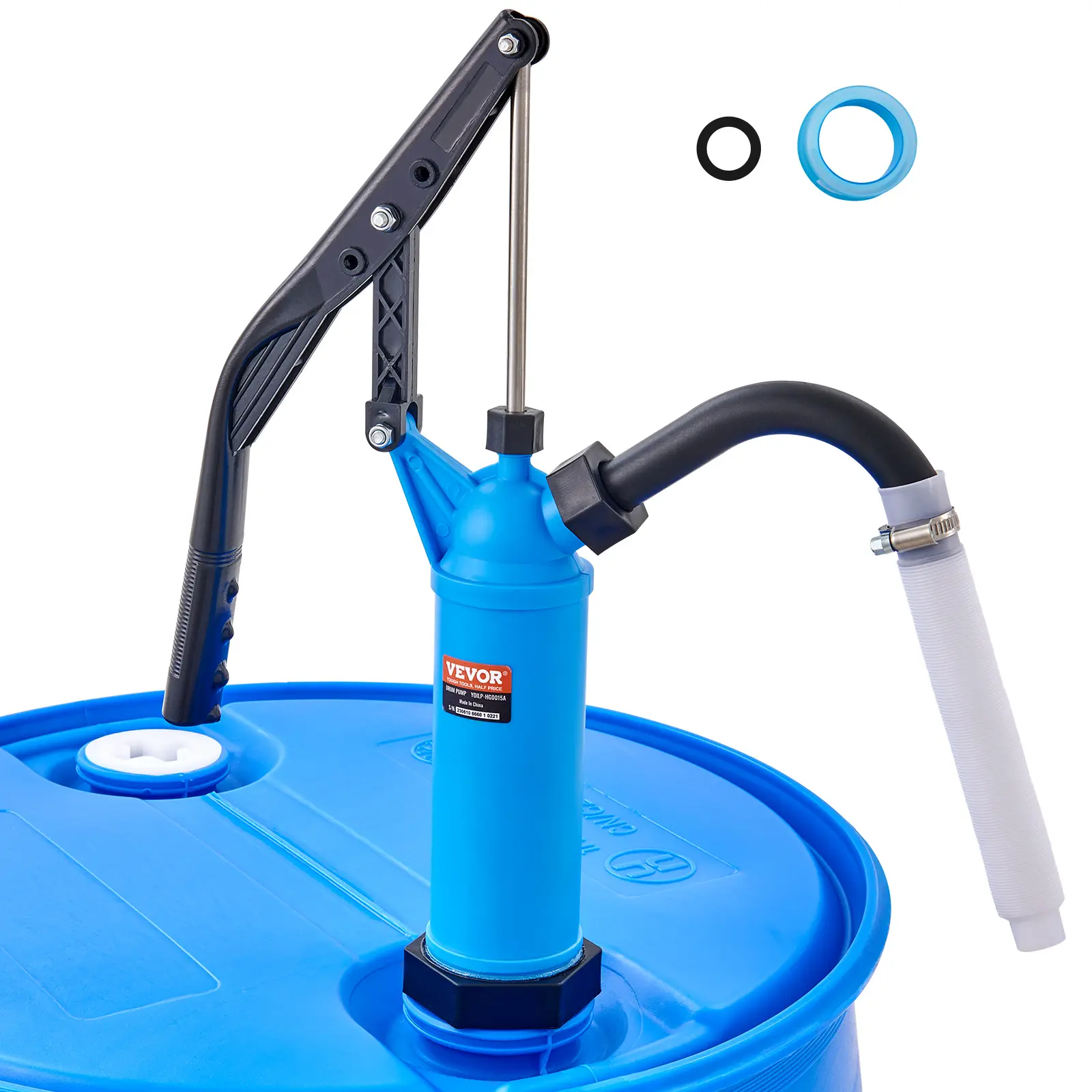 【summerfinds】VEVOR Drum Pump, 9.5 oz. Per Stroke, Lever-Action Barrel Pump, Fits 5-55 Gallon Drums with 3-Section Suction Tube Assembly & Hose, Hand Operated, Designed to Transfer Water, Alcohol, Corrosive Liquids