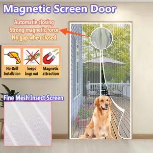 Oversized screen door with automatic closing function - striped insect screen, self sealing touch free, easy to install summer protective net, suitable for pet friendly screen of sliding doors and courtyard doors