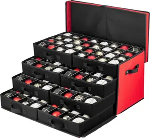 Christmas Ornament Storage Box - Stores 128 3" Ornaments with Drawer Style Trays -  Proof 600D Oxford Fabric - Ornament Organizer Storage Box, Durable Christmas Containers Holder - Red