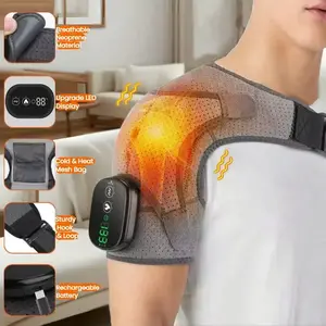 Cordless Shoulder Heating Pad with 3 Vibration, Heated Shoulder Wrap with Vibration, Adjustable Shoulder Massager Heated Shoulder Brace for Women Men Grey