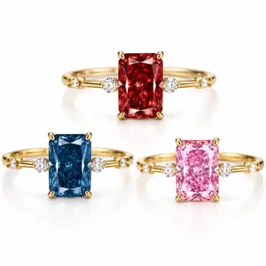 Rectangular Gemstone Emerald Cut Side Stone Sparkling Ring Gold Tone Engagement Promise Jewelry for Women Romantic Proposal Gift
