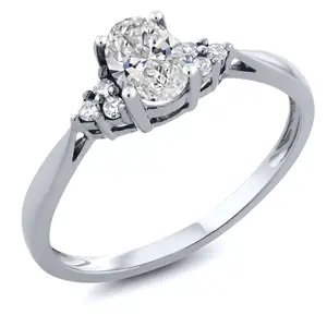 14K White Gold Gemstone Birthstone and White Diamond Engagement Ring | Oval Shape 6X4MM | Wedding Anniversary Promise Gold Ring For Women | Available in Size 5, 6, 7, 8, 9