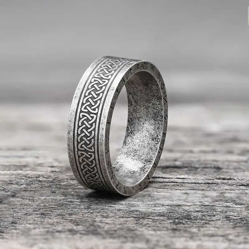 GTHIC Retro Runes Viking Celtic Knot Stainless Steel Ring for Men Women Minimalist Jewelry Accessories for Daily Wear
