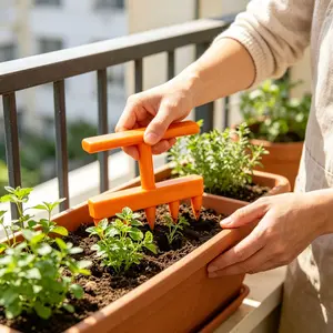 Gardening seed sowing tool-green/yellow optional -T-handle soil hole maker, with 5 tapered spikes, hand-held seeder, suitable for even planting in garden beds and soil, DIY vegetable and flower sowing tool.
