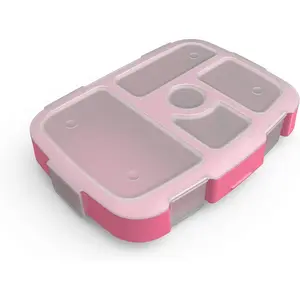 Kids Prints Tray with Transparent Cover-Reusable, BPA-Free, 5-Compartment Meal Prep Container with Built-In Portion Control for Healthy Meals At Home & On the Go (Pink Dots)