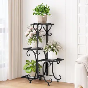 Metal Plant Stand 4 Tiers, Plant Rack Indoor and Outdoor Flower Pot Rack Display Stand- Wrought Iron Corner Multiple Planting Rack Organizer for Garden Patio Lawn Balcony Office and Store Display, Halloween Decoration Gift, Hanging Plant Holder