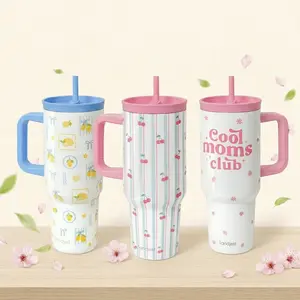 SANDJEST 40oz Locking Lid Silicone Straw Tumbler with Handle, Insulated Stainless Steel Travel Mug, Cup Holder Friendly Base, Gift for Mother's Day