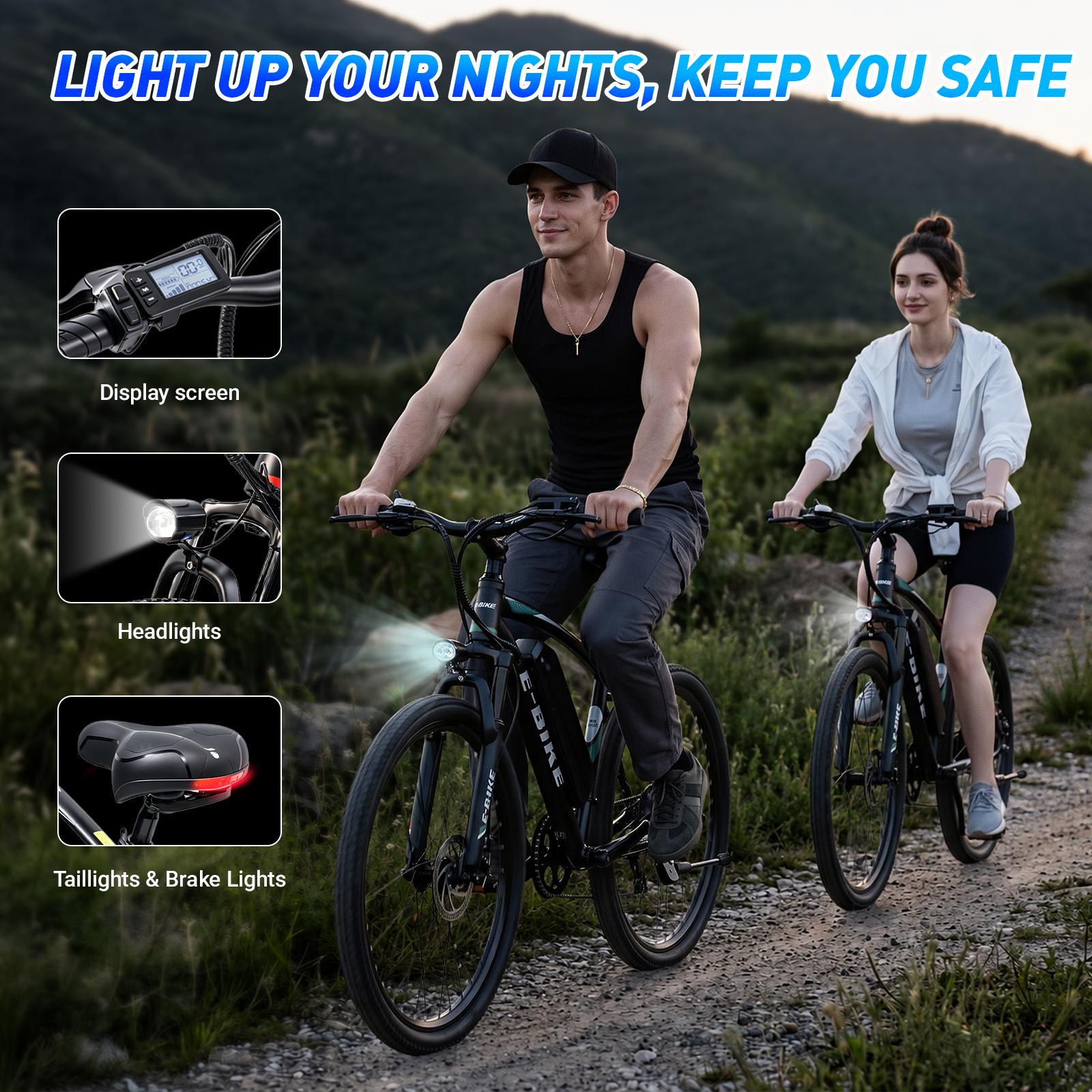26 Inch Electric Bike, Peak 1500W Motor E-Bike, 25MPH Top Speed, 50-mile range Commuter-style Electric Bicycle, 432Wh battery, 7-speed shifting Front suspension Electric Mountain Bike, Ebike For Adults