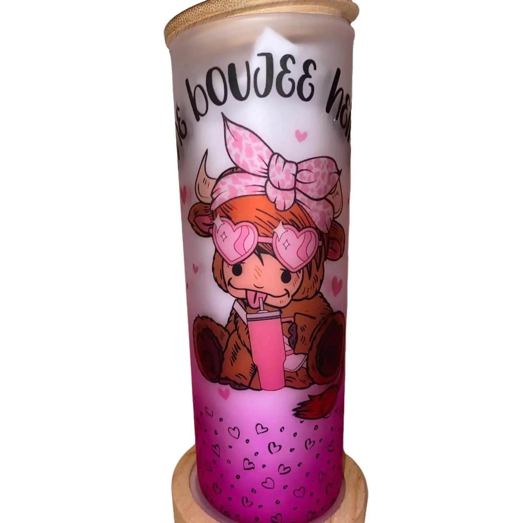 25oz ONE BOUJEE HEIFER SUBLIMATED FROSTED GLASS TUMBLER Drinkware Washable Reusable Portable