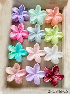 Elegant Gradient Floral Hair Claw Clips, Flower Hair Clip, Boho Style, Hair Claws Set, 12pcs/6pcs, 8cm, Perfect for Beach Vacations, Daily Wear, Ideal Gift