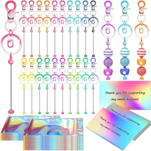 60 count DIY Keychain Sets Includes 20 Vintage Beaded Keychain Bars Bulk 20 Resealable Pouch Bag 20 Thank You  for Craft Appreciation DIY Projects Pendant Craft