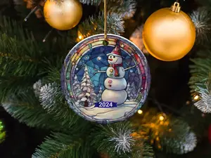 2024 Snowman Ornament, Cute Christmas Ornament, Holiday Gift Idea, Heirloom Keepsake, Round Ceramic, Bauble Present