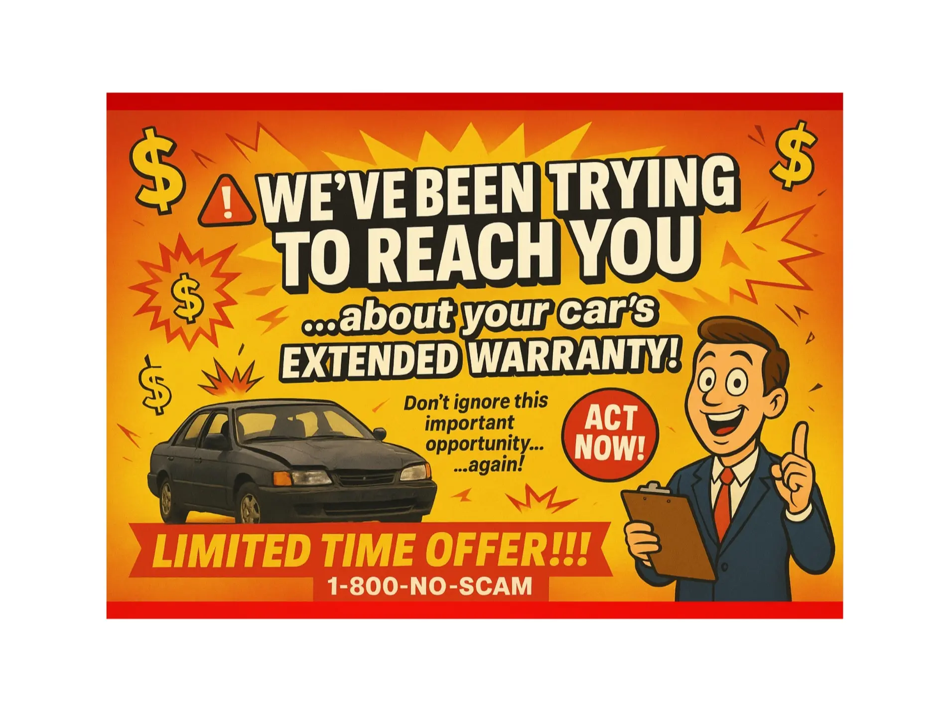 Hilarious Prank Postcard – “Car Extended Warranty” Scam Spoof