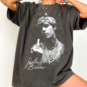 [Sale Up To 45%] Retro Funny Finger Justin-B Vintage Shirt, Swag Era Graphic Tee, Funny Middle Finger Tee, Pop Singer Fan Shirt, Hailey Bieber Gift RFR