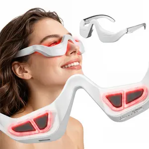 2-in-1 Red Light & Microcurrent  Therapy Glasses | Advanced Treatment for Dark Circles, Puffiness & Fine Lines | Lightweight & Rechargeable, White eye massage tool