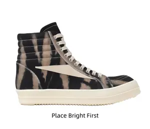 Tie-Dye High-Top Canvas Sneakers with Cream Leather Accents and Chunky Rubber Sole