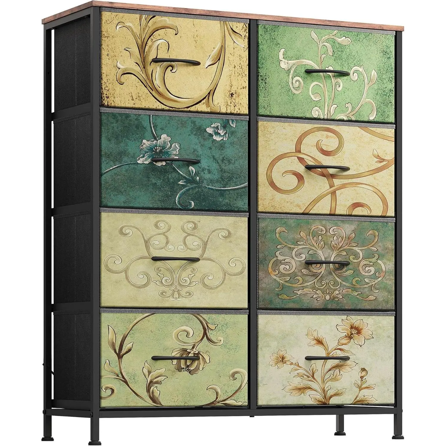 Tall Fabric Dresser with 8 Drawers, Storage Tower with Fabric Bins, Double Dresser, Chest of Drawers for Closet, Bedroom, Living Room, Hallway, Dorm, Floral Painted wayfair  dresser Fluted Sideboard Cabinet with Gold Handles drawer dresser