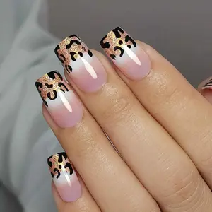 Stylish Elegant Leopard Print Press-On Nails | CurvLife Nail | 30pcs Short Square Fake Nails | Glossy Finish with Soft Gradient & Shimmery Spots | Easy to Apply, Comfortable & Long-Lasting | Ideal for Date Nights, Art Exhibits, Teas & Social Gatherings