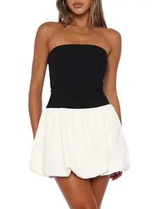 Women's Colorblock Zipper Tube Dress, Casual Strapless Bandeau Sleeveless Dress for Daily Wear, Ladies Clothes for All Seasons