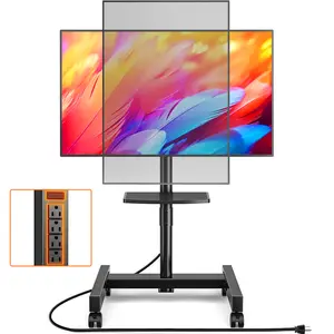 Rolling TV Stand with Mount with Power Outlet for Most 13-50 inch TVs/Screen up to 55 lbs, Height Adjustable TV Floor Stand with Tilting and Rotating, Portrait to Landscap, Max VESA 200x200mm