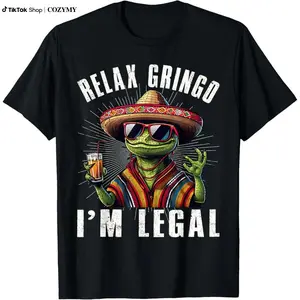 shirts - Cotton Short Sleeve Relax Gringo I'm Legal Mexican Lizard Funny T-Shirt for Men Women - designer hoodies