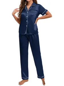 Women's Short Sleeve Long Pants Sleepwear Set, Casual Fitted Loungewear Pajamas, Plain Pattern, Comfortable Nightwear for Everyday Use