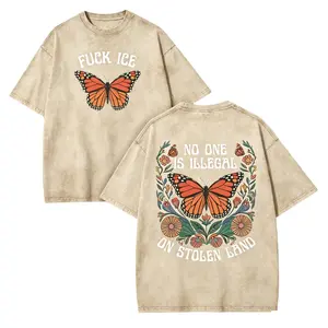 100% Cotton Washed Fck ICE Tee, No One Is Illegal On Stolen Land, Retro Anti Maga Pro Immigration Tee, Social Justice Human Rights Activist Gift