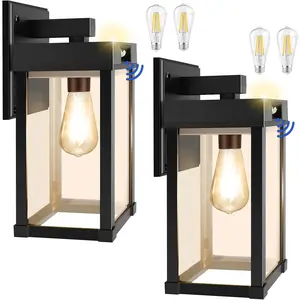 Solar Wall Lights Outdoor, Solar Wall Sconce with 3 Lighting Modes & Motion Sensor,  Porch Light with Clear Panel for Garage Porch Yard Front Door 5.8 x 5.8 x 13.58 in