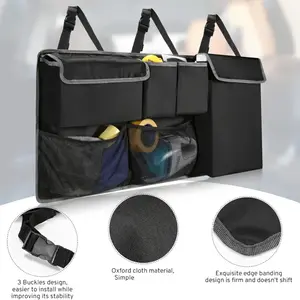 Heavy-Duty Car Trunk Organizer with 6 Compartments - Large Capacity Cargo Liner, Heavy-Duty Oxford Fabric, Space-Saving Rear Suspension Storage Bag with Multiple Pockets for SUVs, Trucks, Vans - Vehicle Organizer for Cargo, Luggage, Tools, Moving