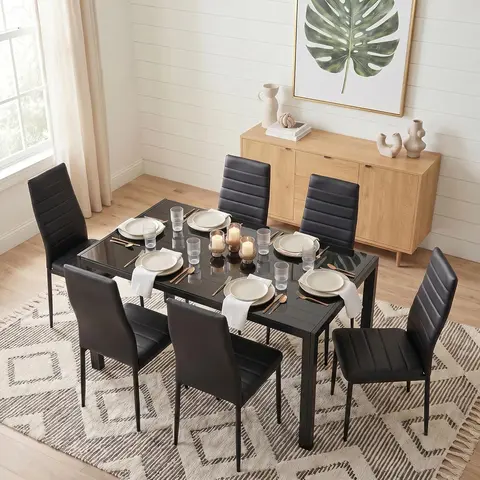 【2 Packages Shipping】Gizoon Glass Dining Table Sets for 6, 7 Piece Kitchen Table and Chairs Set for 6 Person, PU Leather Modern Dining Room Sets for Home, Kitchen, Living Room Seater Aesthetic