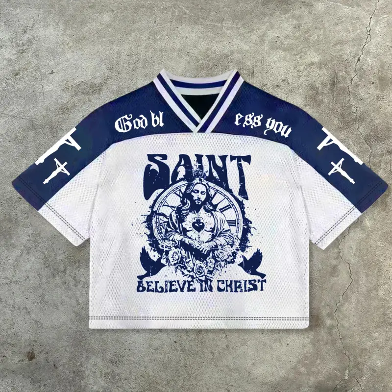 Men's Letter Jesus Print Round Neck Tee, Casual Short Sleeve T-shirt for Summer, Men's Top for Daily Wear