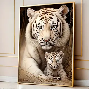 Tiger & Small Tiger Canvas Print, Modern Animal Art Poster, Wall Decor for Living Room Bedroom Corridor, Elegant Home Decoration