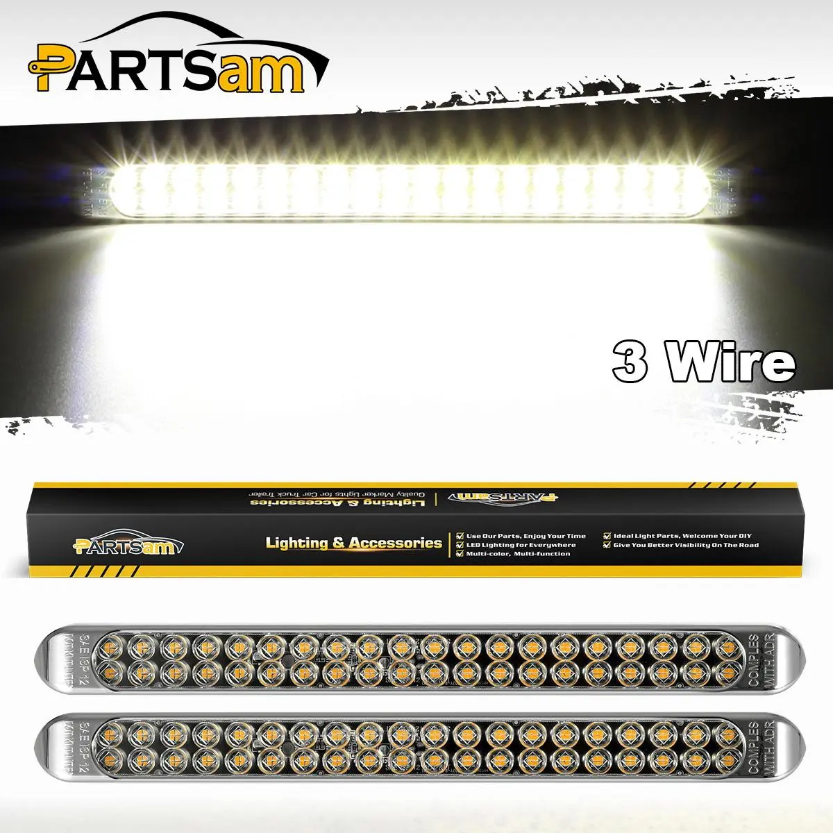 Partsam 2Pcs 17 Inch White Led Truck Trailer Light Bar 40 LED Clear Lens Dual Row, Sealed White 17" LED Waterproof Light Bar Backup Reverse Dome Interior Marker Lights for Pickup RV