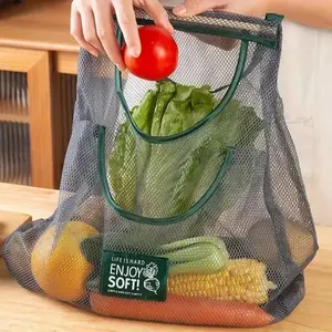 Farmhouse Style Mesh Hanging Bag, Space Saving Breathable Storage for Kitchen Essentials, Fruit Vegetables Spices, Hangable