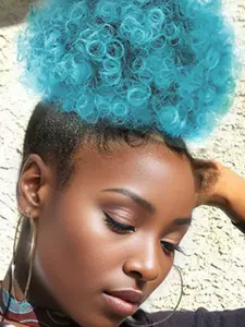 1PC 8Inch Afro Curly Hair Buns Updo Chignon Drawstring Ponytail Extension Women Short African Twisted Curly Black Brown Purple Blue Red Hot Pink Hair Bun Ponytail Extension Synthetic Hair Patch African Ponytail Natural Hair for Black Friday Christmas