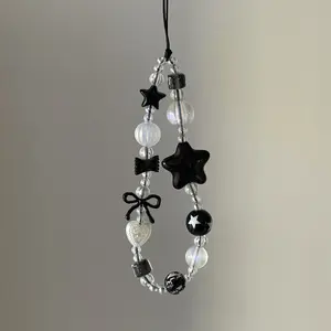 ins style sweet and cool versatile phone chain with black bow and large five-pointed star phone case accessory, black ccd camera pendant, camera strap, Phone Charm, Phone Sling