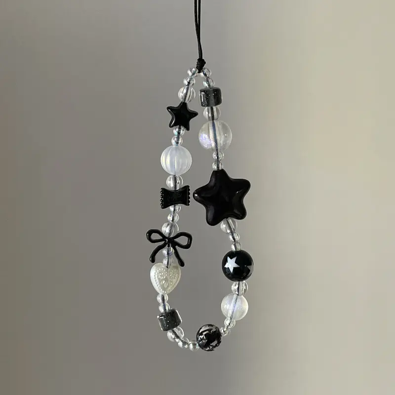 ins style sweet and cool versatile phone chain with black bow and large five-pointed star phone case accessory, black ccd camera pendant, camera strap, Phone Charm, Phone Sling, Cell Phone Accessories, Phone Decoration