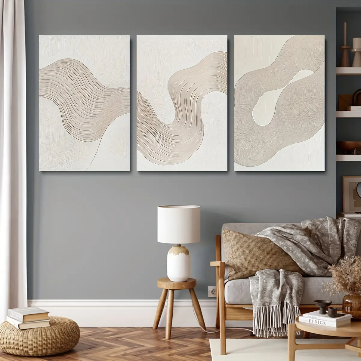 Framed Wrapped Canvas 3pcs Wooden Frame Abstract Prints White Texture Irregular 3D Art Minimalism Living Room Bedroom Kitchen Office Cafe Wall Decor Artistic Gift Easy to Hang UV Resistant Non Toxic