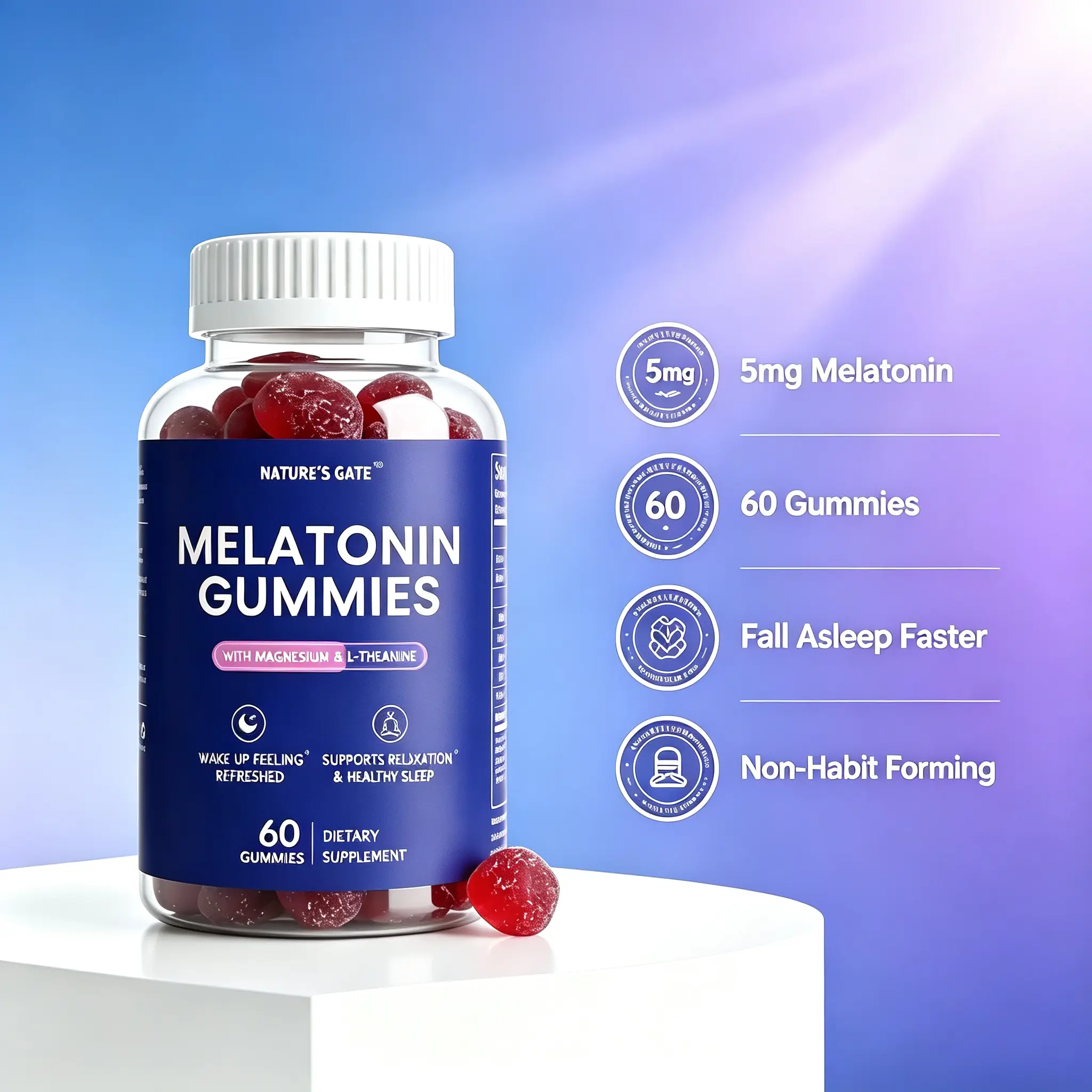 NATURE'S GATE Melatonin Gummies with Magnesium and L-Theanine, Sugar-Free Gummies for Relaxation & Healthy Sleep Support, 60 Count