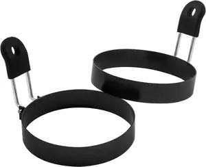 Egg Rings Set of 2 with Silicone Handle, Large Ring for Frying Eggs, Round Mold for English Muffins