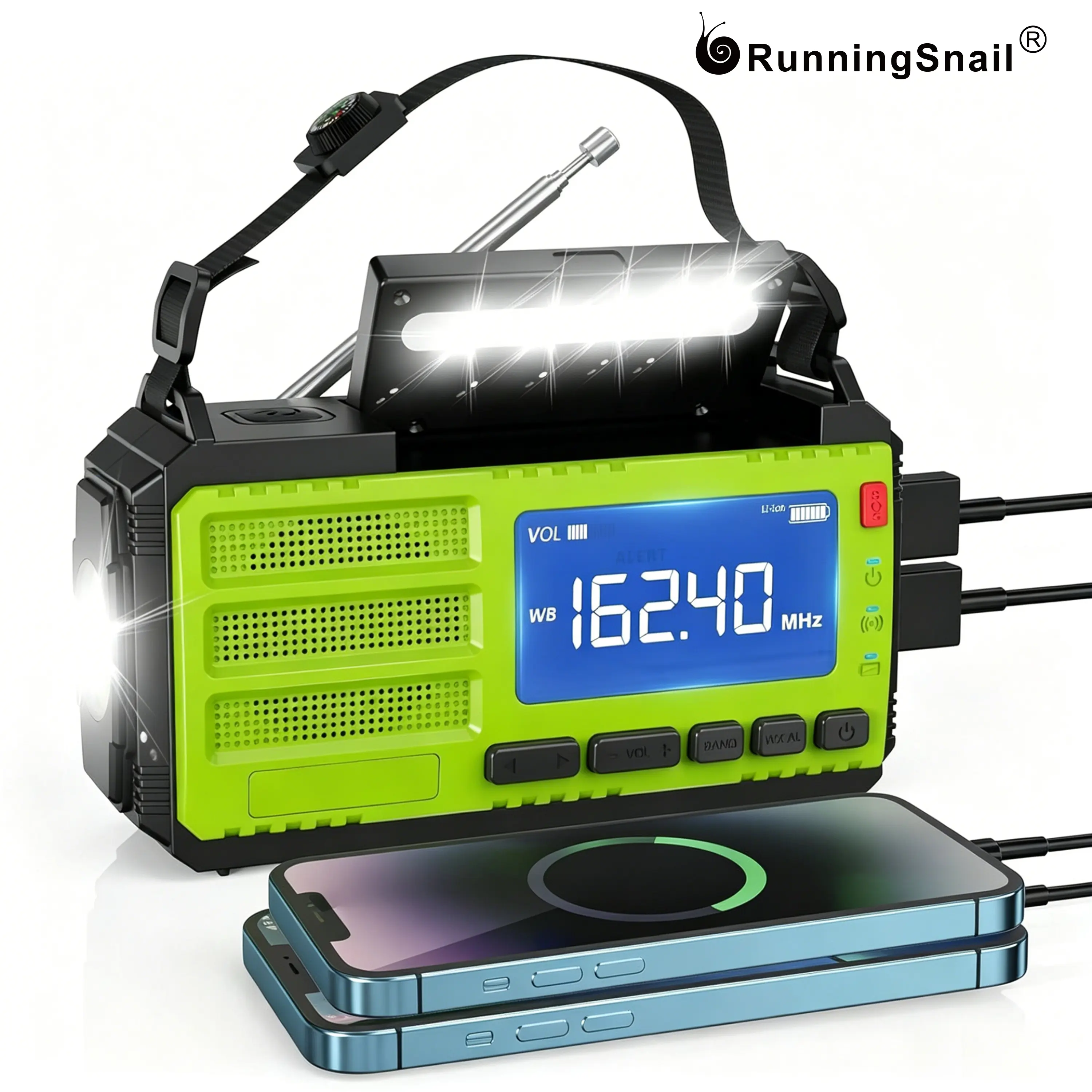 10000mAh Solar Hand Crank Emergency Weather Radio, AM/FM/NOAA, LCD Display, Flashlight & Compass for Hurricane Preparedness & Outdoor Survival Handcrankradio Usb