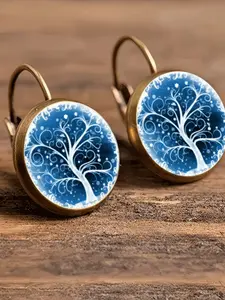 Ice and snow tree of life earrings, winter snowflake totem ear buckles, cold dream retro earrings