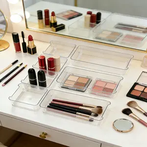 7-piece LUKISU Transparent Stackable Storage Box Set, Makeup Box Organizer with Drawers, Plastic Sliding Trays, No Assembly Required, Space-Saving, Suitable for Organizing Bathrooms, Kitchens, Bedrooms