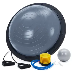 1 Pack PVC 23 Inch Yoga Half Ball with ABS Base Stability Ball - 6 Non-Slip Feet, 30 Inch Resistance Bands, Anti-Skid Yoga Ball, Adjustable Resistance Bands