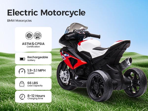 PHI VILLA Kids Electric Motorcycle with BMW Authorized, 12V Ride on Toy for Toddlers Battery Powered 3-Wheel Stable Design with Horn, Music & LED Lights