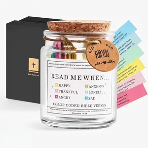 Scriputure Verse Jar(English version)Read Me When Bible Verse Jar - Color-Coded Scripture Verses for Emotions (Happy/Anxious/Sad) | Christian Devotional Gift, Friend lover family,Glass Jar Religious Gift for Women | Catholic Faith Mindfulness Prayer Jar