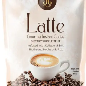 Gourmet Latte Instant Coffee USA - Infused with Collagen I & III Biotin & Hyaluronic Acid Dietary Supplement 11.64 oz